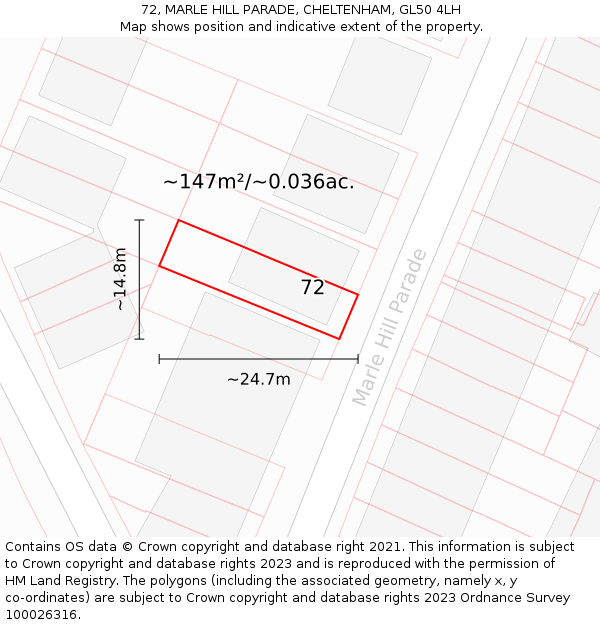 72, MARLE HILL PARADE, CHELTENHAM, GL50 4LH: Plot and title map