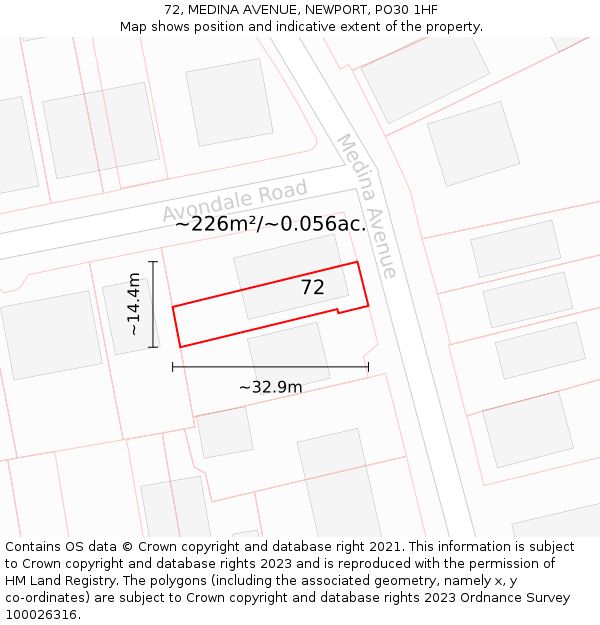 72, MEDINA AVENUE, NEWPORT, PO30 1HF: Plot and title map