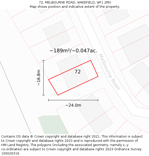 72, MELBOURNE ROAD, WAKEFIELD, WF1 2RN: Plot and title map