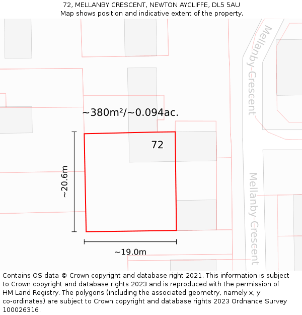 72, MELLANBY CRESCENT, NEWTON AYCLIFFE, DL5 5AU: Plot and title map