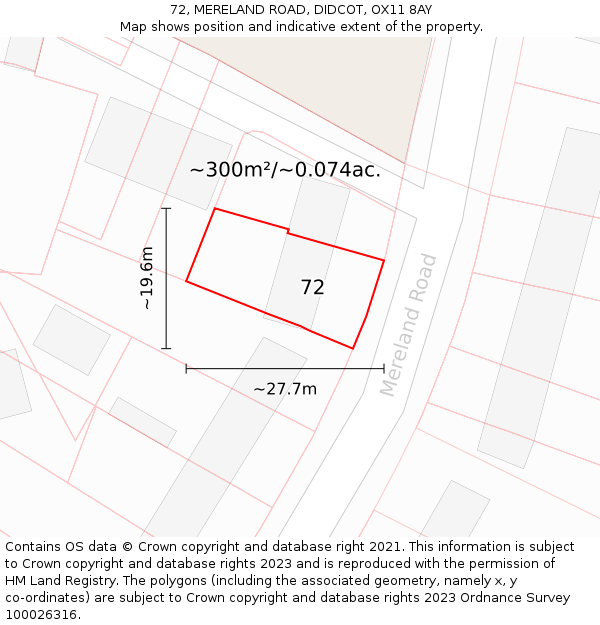 72, MERELAND ROAD, DIDCOT, OX11 8AY: Plot and title map