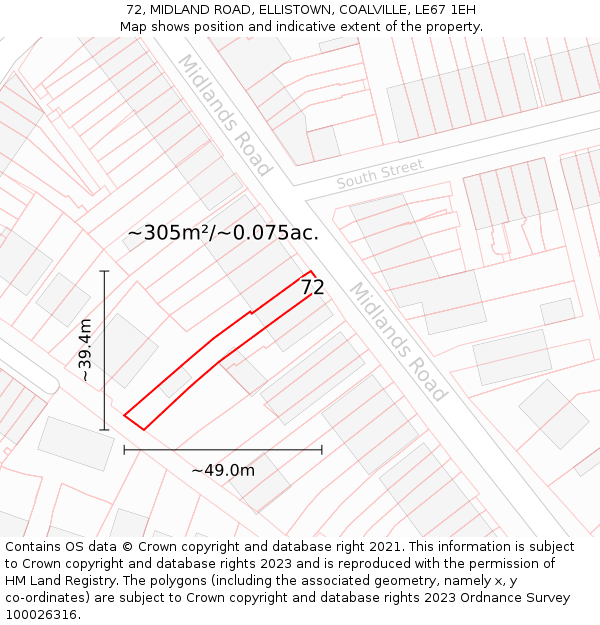 72, MIDLAND ROAD, ELLISTOWN, COALVILLE, LE67 1EH: Plot and title map