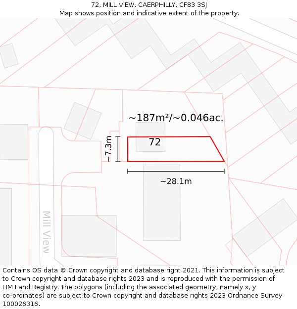 72, MILL VIEW, CAERPHILLY, CF83 3SJ: Plot and title map