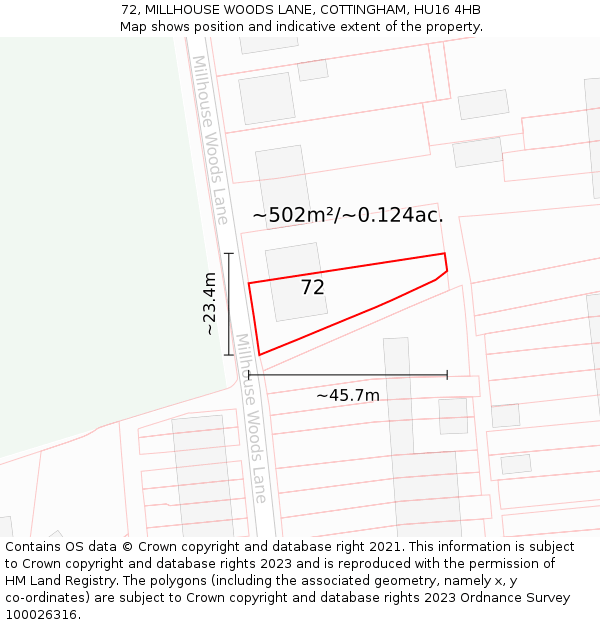 72, MILLHOUSE WOODS LANE, COTTINGHAM, HU16 4HB: Plot and title map