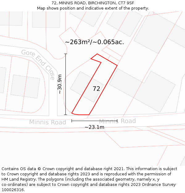 72, MINNIS ROAD, BIRCHINGTON, CT7 9SF: Plot and title map