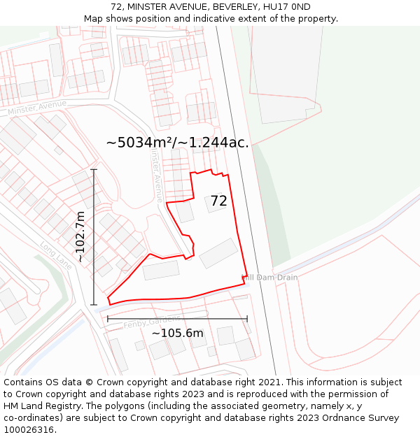 72, MINSTER AVENUE, BEVERLEY, HU17 0ND: Plot and title map