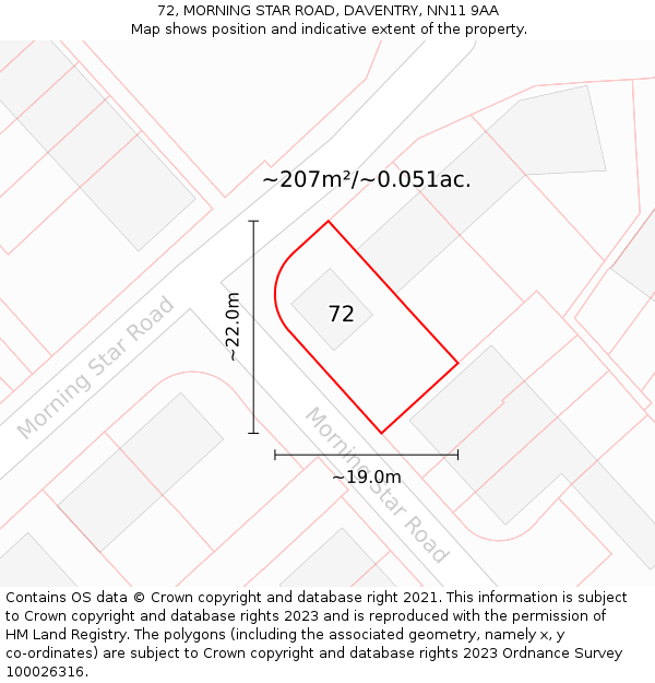 72, MORNING STAR ROAD, DAVENTRY, NN11 9AA: Plot and title map