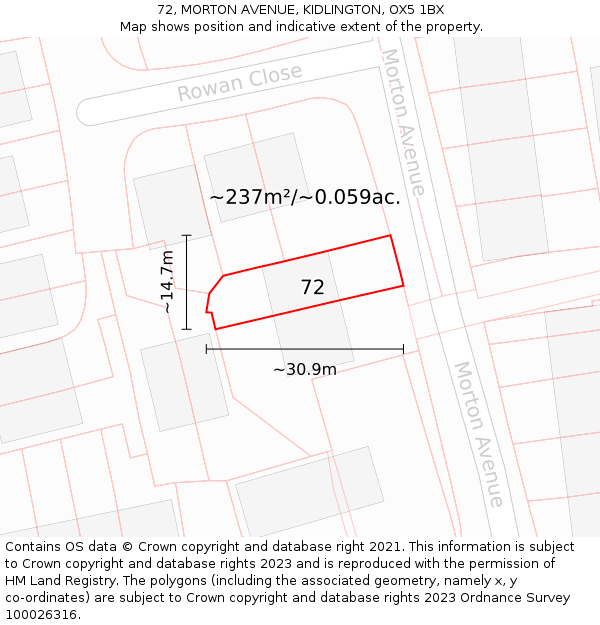 72, MORTON AVENUE, KIDLINGTON, OX5 1BX: Plot and title map