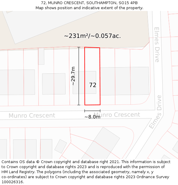 72, MUNRO CRESCENT, SOUTHAMPTON, SO15 4PB: Plot and title map