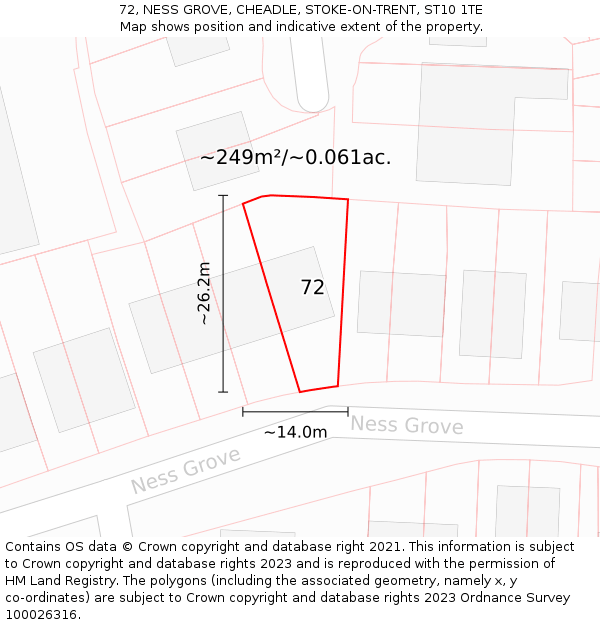 72, NESS GROVE, CHEADLE, STOKE-ON-TRENT, ST10 1TE: Plot and title map