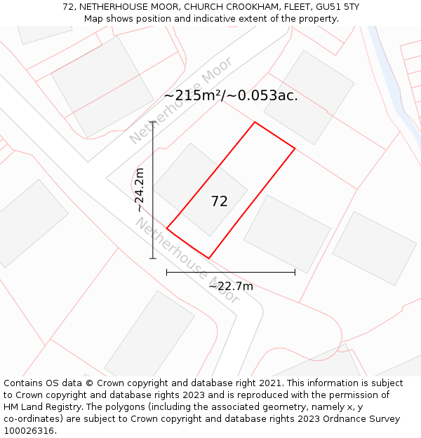 72, NETHERHOUSE MOOR, CHURCH CROOKHAM, FLEET, GU51 5TY: Plot and title map