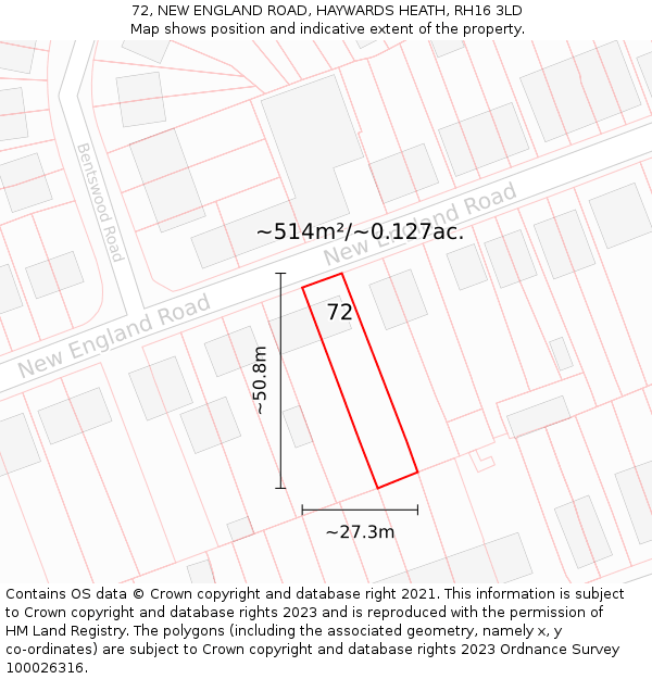 72, NEW ENGLAND ROAD, HAYWARDS HEATH, RH16 3LD: Plot and title map