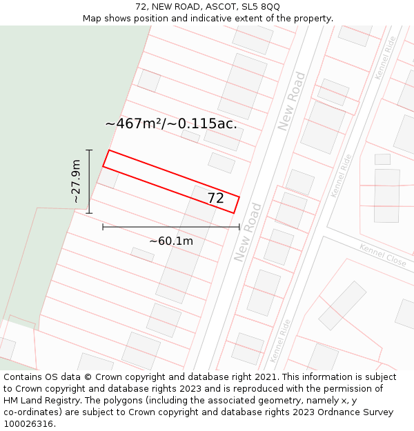 72, NEW ROAD, ASCOT, SL5 8QQ: Plot and title map