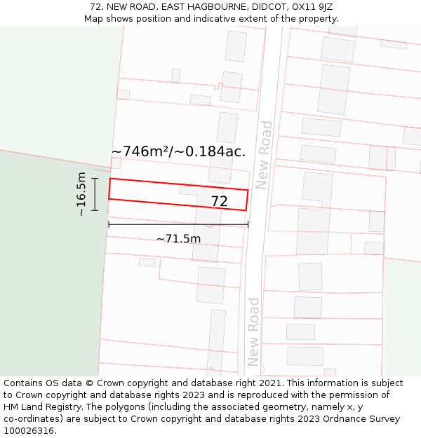 72, NEW ROAD, EAST HAGBOURNE, DIDCOT, OX11 9JZ: Plot and title map