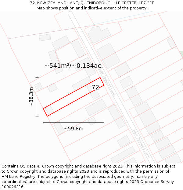 72, NEW ZEALAND LANE, QUENIBOROUGH, LEICESTER, LE7 3FT: Plot and title map