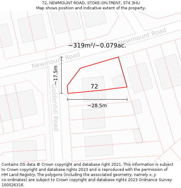 72, NEWMOUNT ROAD, STOKE-ON-TRENT, ST4 3HU: Plot and title map