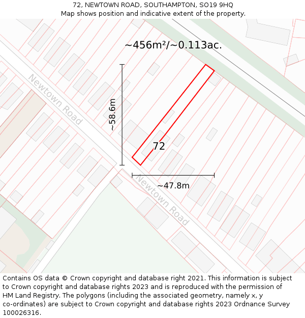 72, NEWTOWN ROAD, SOUTHAMPTON, SO19 9HQ: Plot and title map