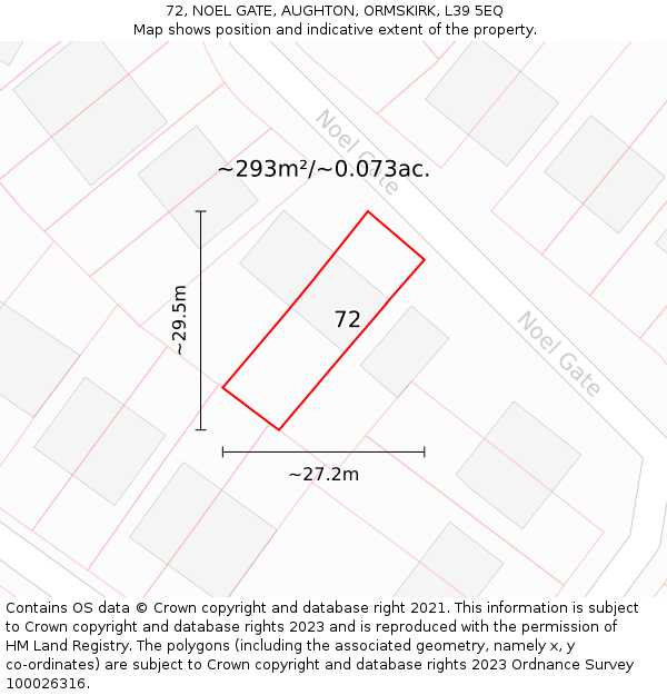 72, NOEL GATE, AUGHTON, ORMSKIRK, L39 5EQ: Plot and title map