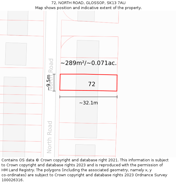 72, NORTH ROAD, GLOSSOP, SK13 7AU: Plot and title map