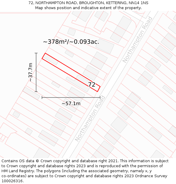 72, NORTHAMPTON ROAD, BROUGHTON, KETTERING, NN14 1NS: Plot and title map