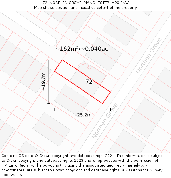 72, NORTHEN GROVE, MANCHESTER, M20 2NW: Plot and title map