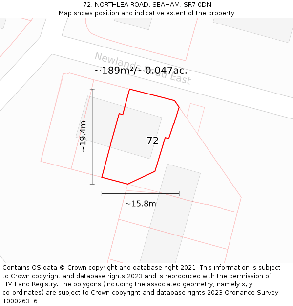 72, NORTHLEA ROAD, SEAHAM, SR7 0DN: Plot and title map