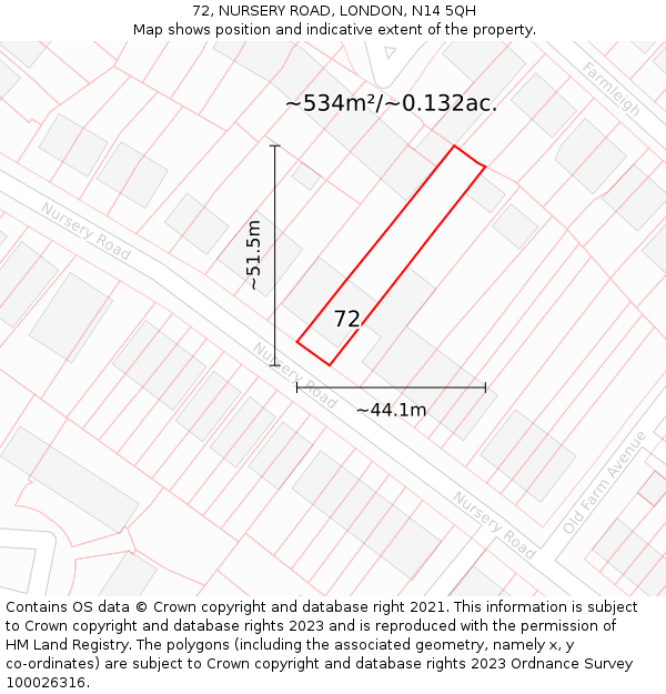 72, NURSERY ROAD, LONDON, N14 5QH: Plot and title map