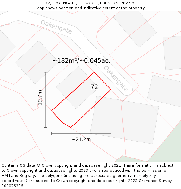 72, OAKENGATE, FULWOOD, PRESTON, PR2 9AE: Plot and title map