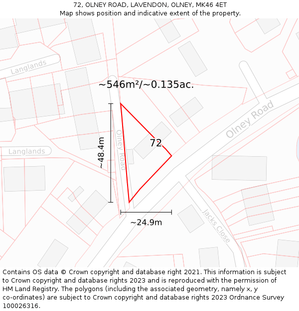 72, OLNEY ROAD, LAVENDON, OLNEY, MK46 4ET: Plot and title map