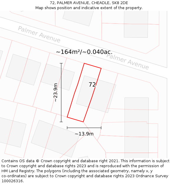 72, PALMER AVENUE, CHEADLE, SK8 2DE: Plot and title map