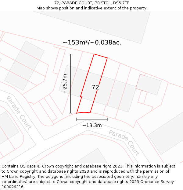 72, PARADE COURT, BRISTOL, BS5 7TB: Plot and title map