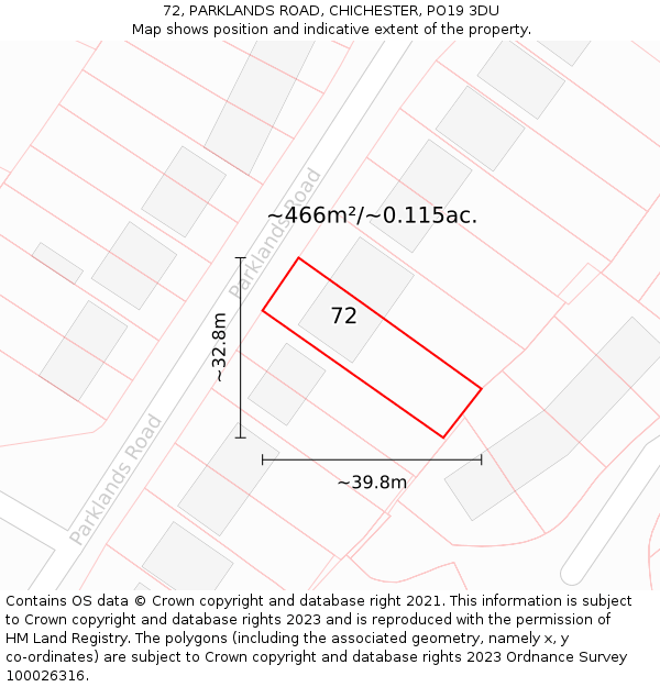 72, PARKLANDS ROAD, CHICHESTER, PO19 3DU: Plot and title map