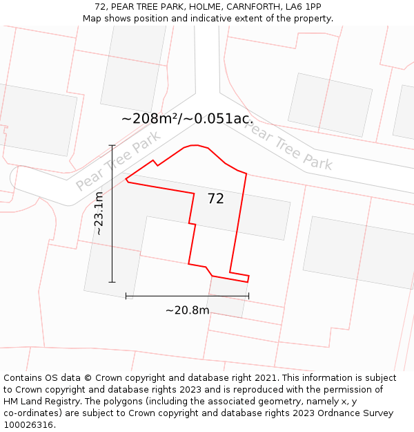 72, PEAR TREE PARK, HOLME, CARNFORTH, LA6 1PP: Plot and title map