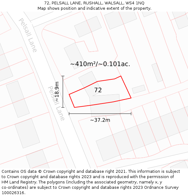 72, PELSALL LANE, RUSHALL, WALSALL, WS4 1NQ: Plot and title map