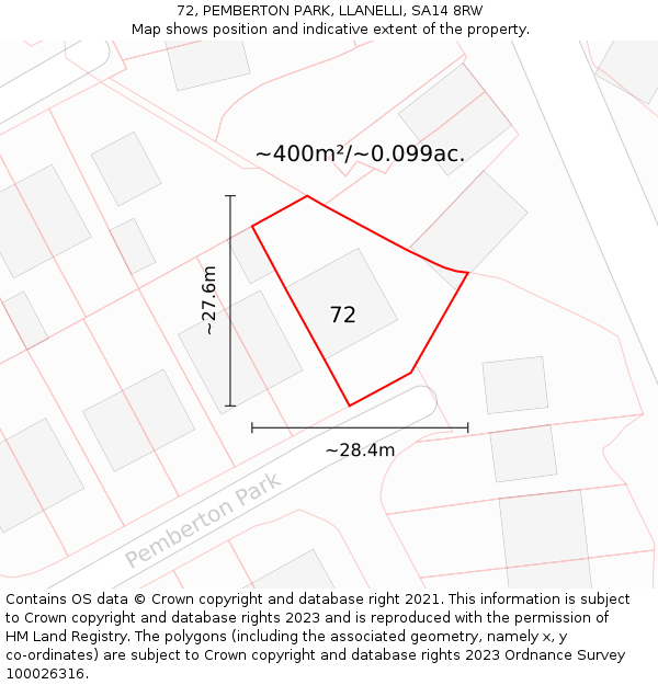 72, PEMBERTON PARK, LLANELLI, SA14 8RW: Plot and title map