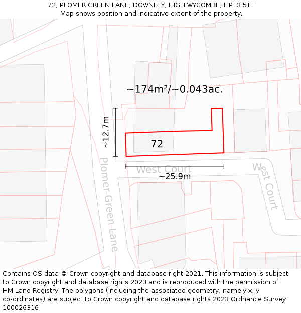 72, PLOMER GREEN LANE, DOWNLEY, HIGH WYCOMBE, HP13 5TT: Plot and title map