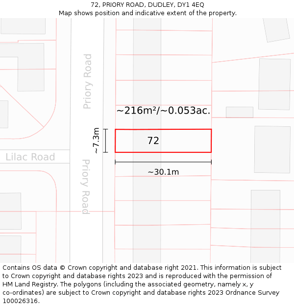 72, PRIORY ROAD, DUDLEY, DY1 4EQ: Plot and title map