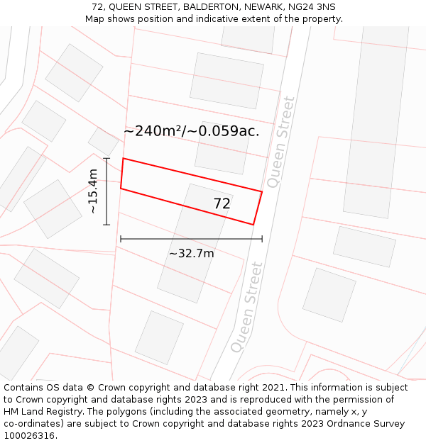 72, QUEEN STREET, BALDERTON, NEWARK, NG24 3NS: Plot and title map