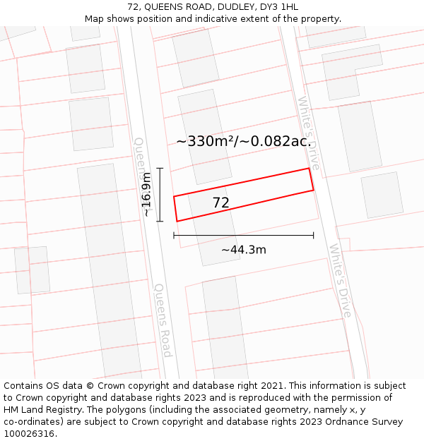 72, QUEENS ROAD, DUDLEY, DY3 1HL: Plot and title map