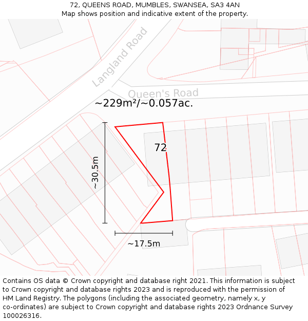 72, QUEENS ROAD, MUMBLES, SWANSEA, SA3 4AN: Plot and title map