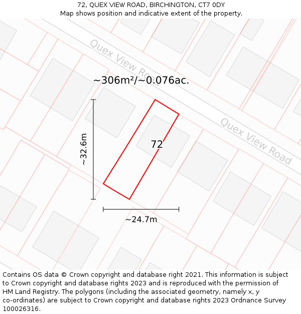 72, QUEX VIEW ROAD, BIRCHINGTON, CT7 0DY: Plot and title map