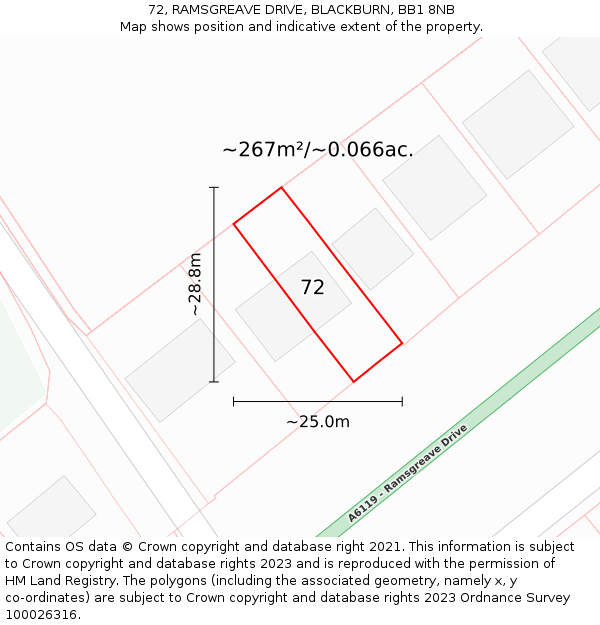 72, RAMSGREAVE DRIVE, BLACKBURN, BB1 8NB: Plot and title map