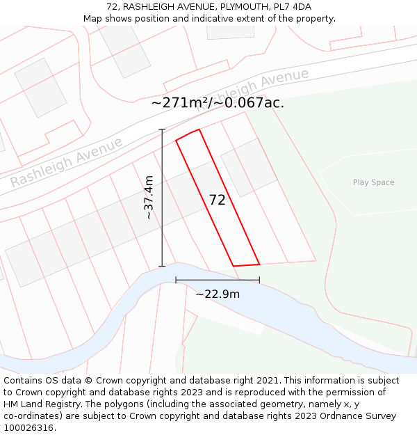 72, RASHLEIGH AVENUE, PLYMOUTH, PL7 4DA: Plot and title map