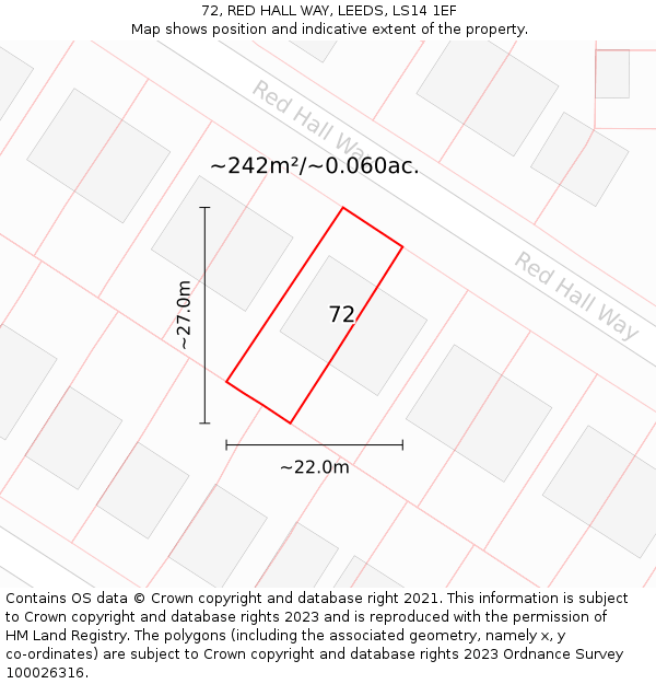 72, RED HALL WAY, LEEDS, LS14 1EF: Plot and title map