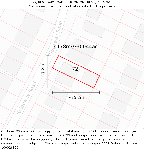 72, RIDGEWAY ROAD, BURTON-ON-TRENT, DE15 9PZ: Plot and title map
