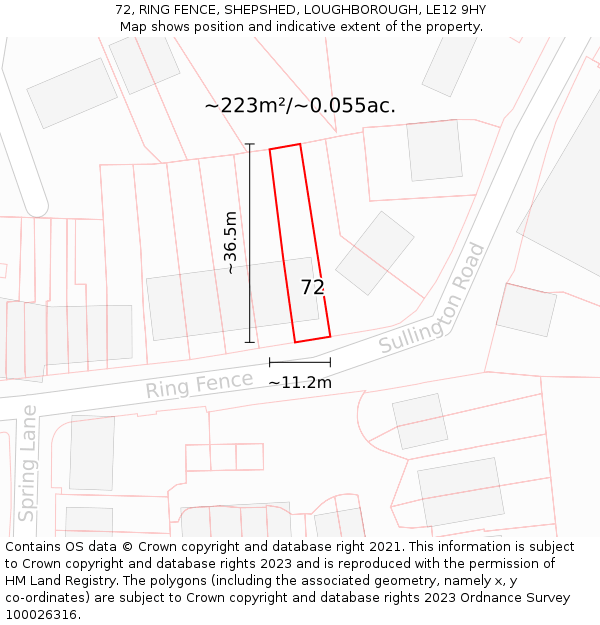 72, RING FENCE, SHEPSHED, LOUGHBOROUGH, LE12 9HY: Plot and title map