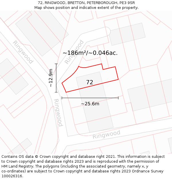 72, RINGWOOD, BRETTON, PETERBOROUGH, PE3 9SR: Plot and title map