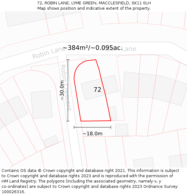 72, ROBIN LANE, LYME GREEN, MACCLESFIELD, SK11 0LH: Plot and title map