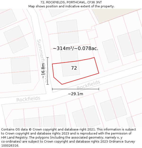 72, ROCKFIELDS, PORTHCAWL, CF36 3NT: Plot and title map