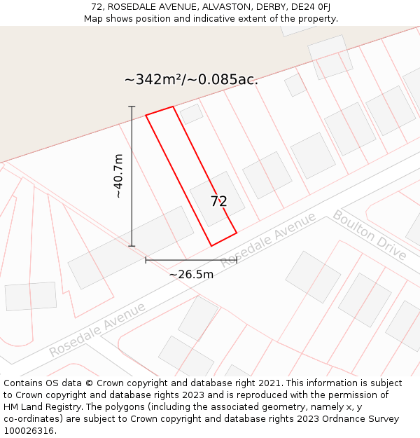 72, ROSEDALE AVENUE, ALVASTON, DERBY, DE24 0FJ: Plot and title map